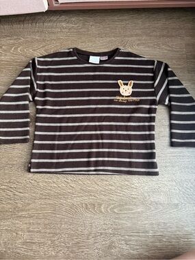 Zara Brown and Cream Striped Long-Sleeve Tee with Bunny Patch
